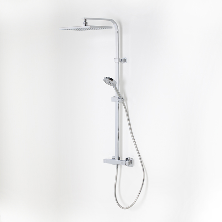 TEC SQUARE душевая стойка (однорычажный смеситель, верхний душ, держатель, ручной душ) хромированная