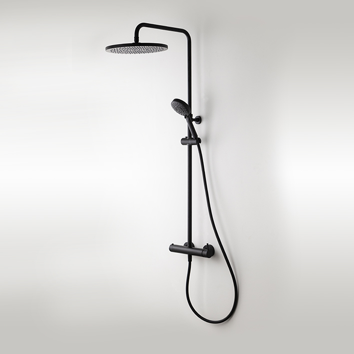 TEC ROUND душевая колонна (однорычажный смеситель, верхний душ, держатель, ручной душ) черная