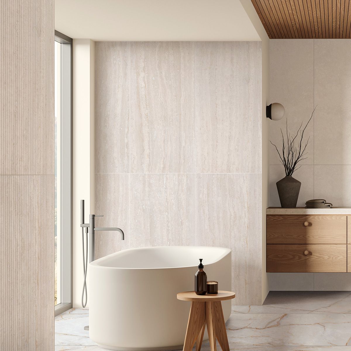 Via Emilia Мрамор Decoro Millerighe Travertino Venato Bianco керамогранит 60x120