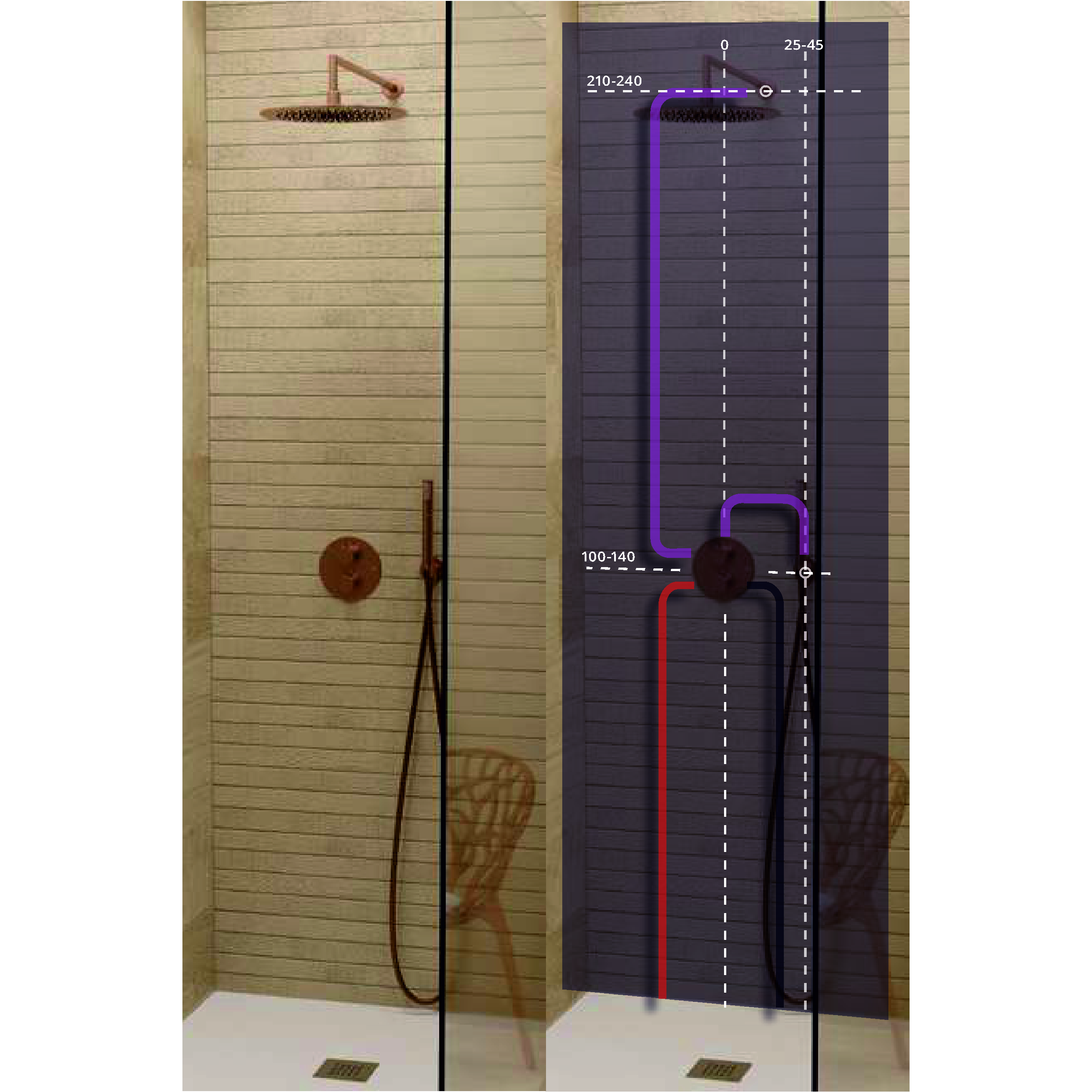 Комплект ROUND BRUSHED COPPER THERMOSTATIC