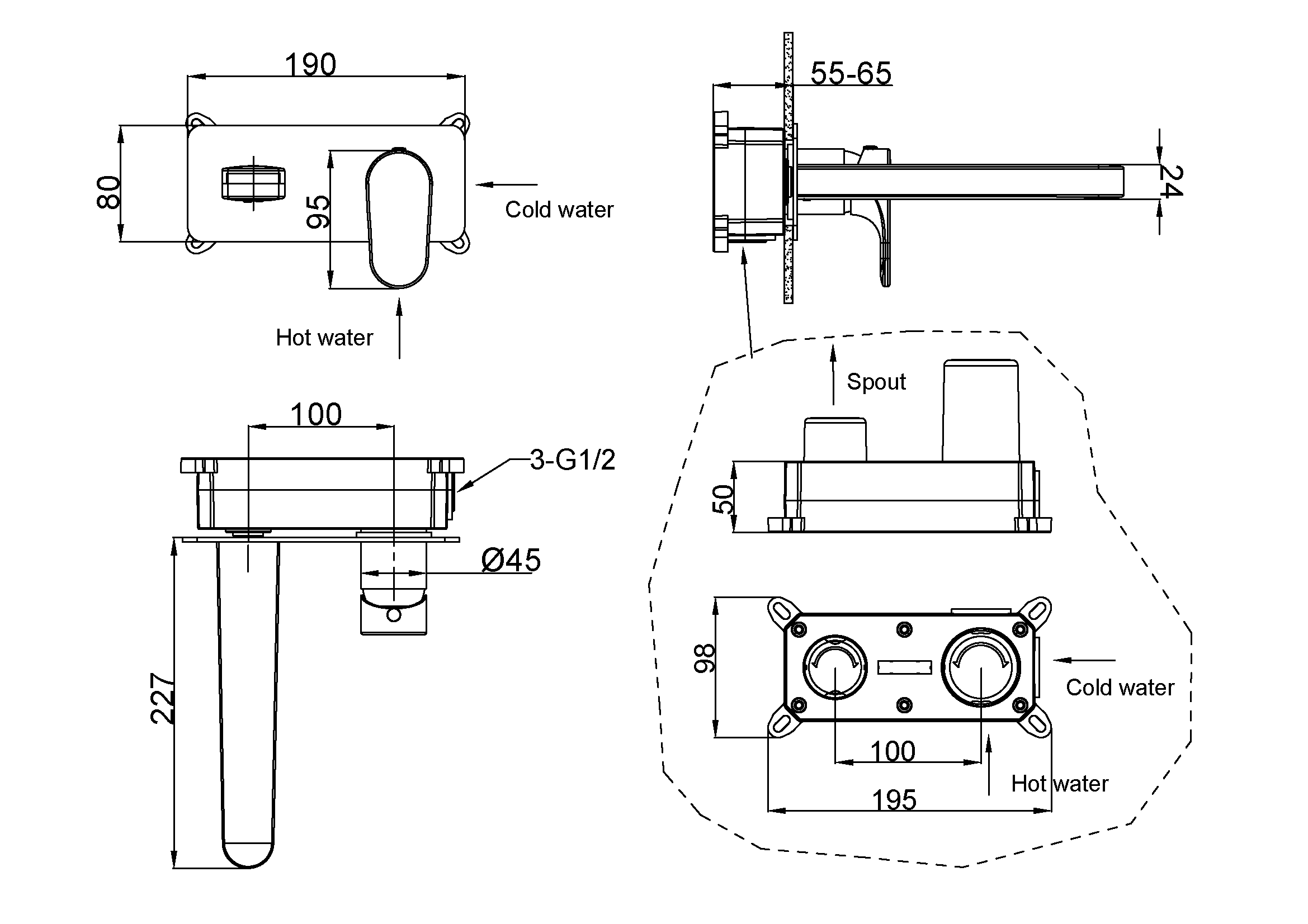 Смеситель для умывальника из стены BOHEME SPECTRE (черный)