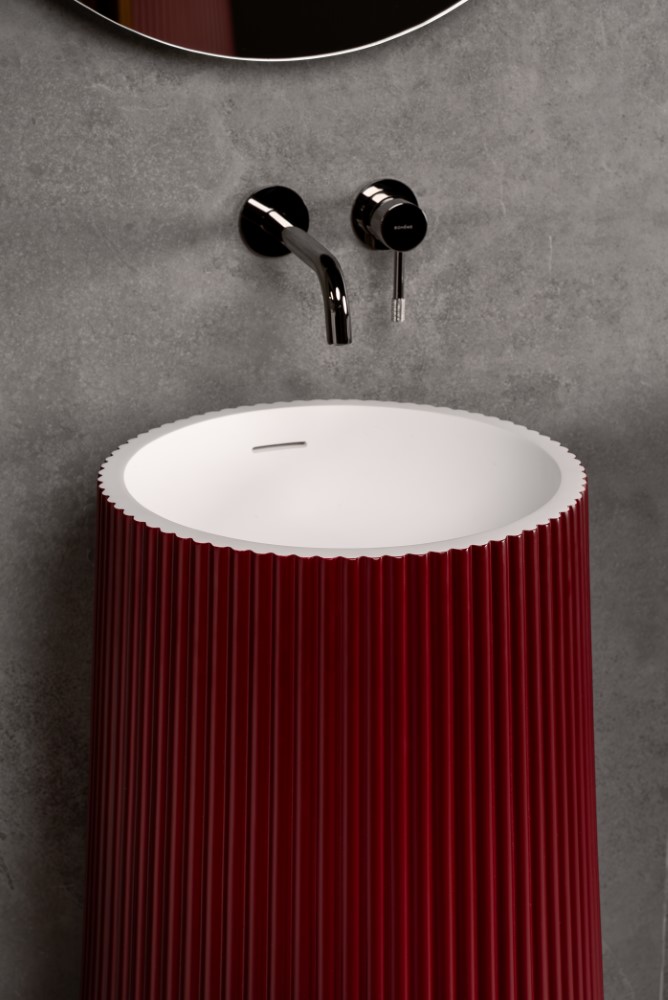 Раковина напольная рифленая Corian 480*480*850 Burgundy