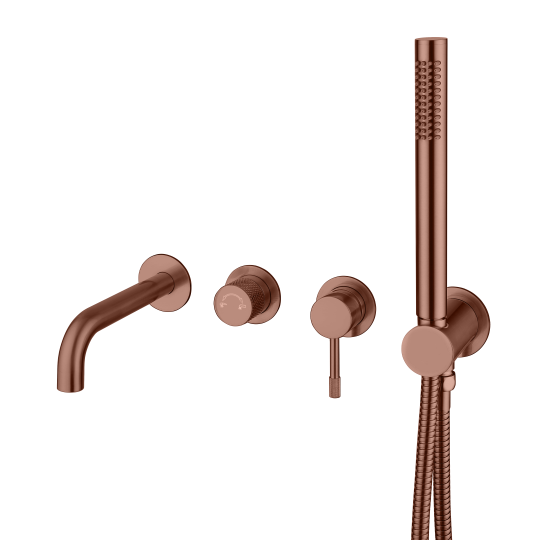 Смеситель встроенный + ручной душ + излив Uno Brushed Bronze