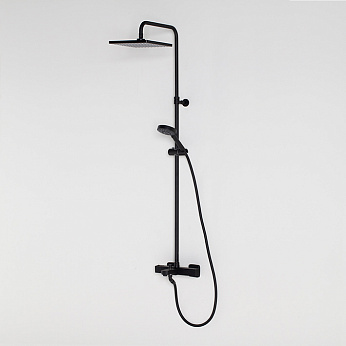 TEC SQUARE душевая стойка (термостатный смеситель, излив, верхний душ, держатель, ручной душ) черная