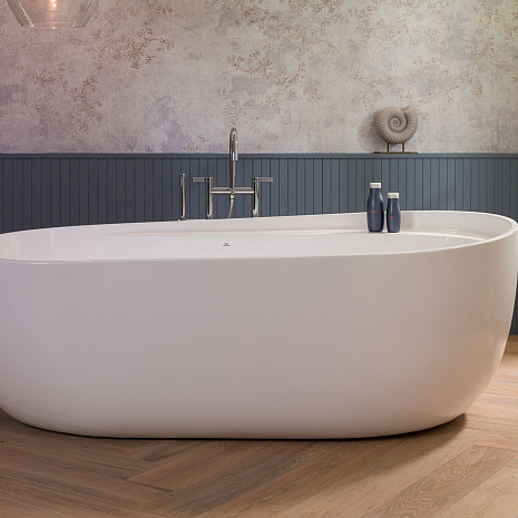 LIEM отдельностоящая ванна из акрила со скрытым титановым сливом-переливом белая 185X95X65
